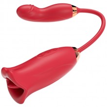 Клиторальный стимулятор «Eroticon Lovely» с язычком и мини-вибратором, цвет красный, RF37-RD, длина 24 см., со скидкой
