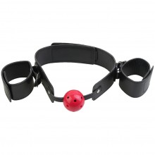 Кляп-наручники «Breathable Ball Gag Restraint» с красным шариком, Pipedream PD3935-00, цвет черный