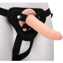 Телесный страпон на черных трусиках «Strap On Real Dildo», длина 20 см., Dream Toys 21706, длина 20 см., со скидкой