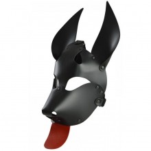 Кожаная черная маска «Дог» с красным языком, СК-Визит 3403-12, цвет черный, со скидкой