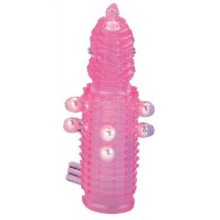 Эластичная насадка на пенис «Pearl Stimulator» с жемчужинами, точками и шипами, цвет розовый, Tonga 170035, длина 11.5 см., со скидкой