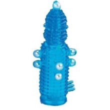 Эластичная насадка на пенис «Pearl Stimulator» с жемчужинами, точками и шипами, цвет голубой, Tonga 170036, из материала TPR, длина 11.5 см.