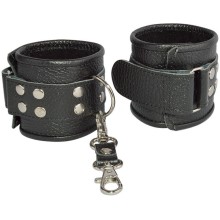 Черные кожаные наручники с ремешком с двумя карабинами, Sitabella 3053-1, со скидкой