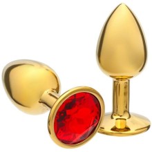 Золотистая анальная пробочка с красным кристаллом, общая длина 7 см., Оки-Чпок 5215663, бренд Сима-Ленд, из материала алюминий, длина 7 см.