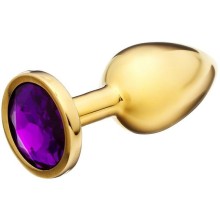 Золотистая анальная пробка с фиолетовым кристаллом, Оки-Чпоки 7577465, бренд Сима-Ленд, длина 8.5 см., со скидкой