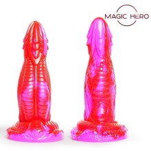 Оригинальный фаллоимитатор «Silicon Love - Unique Color» в форме хвоста дракона, цвет красно-розовый, Magic hero mh-13035, из материала силикон, длина 20 см.