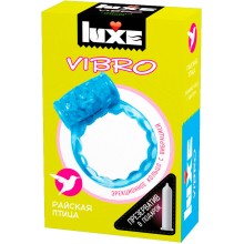 Виброкольцо «Vibro Райская птица» + презерватив, Luxe 141053, из материала силикон, цвет голубой, диаметр 3.3 см.