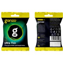 Ультратонкие презервативы «Ultra Thin flow pack», 3 шт., Ganzo 0701-059, из материала латекс, длина 18 см., со скидкой