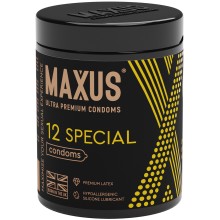 Точечно-ребристые презервативы в пластиковом контейнере «Special X-Edition», 12 шт, Maxus 0901-055, из материала латекс, длина 18.5 см.