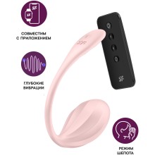 Виброяйцо с гибким хвостиком «Satisfyer Ribbed Petal» с пультом ДУ, цвет розовый, материал силикон, 4002774, длина 23 см.