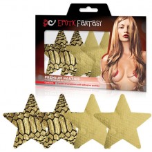 Золотые пэстисы-звезды однотонные и с рисунком «Glam-o-rama», бренд EroticFantasy, цвет золотой, One Size (Р 42-48)