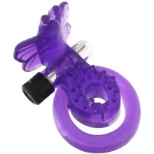 Эрекционное кольцо «Butterfly Cock Ball Harness» с минивибратором и подхватыванием мошонки, Gopaldas 06-019CPU BCD GP, из материала силикон, цвет фиолетовый, длина 6 см.
