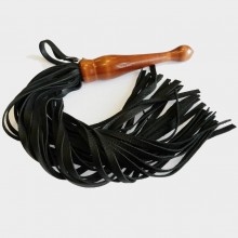 Плеть, ручка из дерева с жестким хвостом, Подиум Р13, бренд Фетиш компани, из материала кожа, цвет черный, длина 40 см., со скидкой