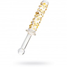 Стеклянный анальный фаллос с выпуклыми точками и ручкой от компании «Sexus Glas», цвет желтый, рабочая длина 14 см, минимальный диаметр 1.8 см, 912043, длина 25 см., со скидкой