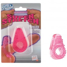 California Exotic «Super Stretch» розовое кольцо на пенис со стимулятором клитора, из материала силикон, со скидкой