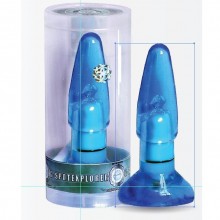 Голубая анальная пробка с вибропулей, бренд SexToy, из материала ПВХ, цвет голубой, длина 12 см., со скидкой