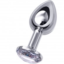 ToyFa Metal анальная втулка малая с прозрачным алмазом, цвет серебристый, длина 7.5 см., со скидкой