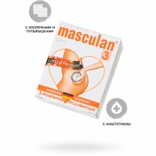 Masculan «Ultra Long Pleasure Type 3» презервативы продлевающие 3 шт., из материала латекс, цвет оранжевый, длина 19 см.