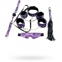 ToyFa кружевной БДСМ набор маска, наручники, оковы, ошейник, флоггер, кляп, из материала силикон, цвет фиолетовый