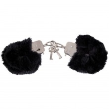 Love-Cuffs наручники из металла с мехом, черные, цвет черный, диаметр 4.5 см., со скидкой
