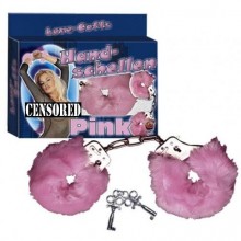 Love-Cuffs наручники из металла с мехом, розовые, бренд Orion, диаметр 4.5 см., со скидкой