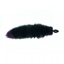 Wild Lust анальная пробка из дерева черного цвета с фиолетовым лисьим хвостом 4 см, диаметр 4 см., со скидкой