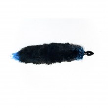 Wild Lust анальная пробка из дерева с голубым лисьим хвостом черного цвета 6 см, диаметр 6 см., со скидкой