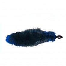 Wild Lust анальная пробка из дерева с синим лисьим хвостом из натурального меха 6 см, диаметр 6 см., со скидкой