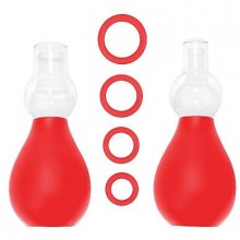 Вакуумный набор для стимуляции груди Ouch «Nipple Erector Set», цвет красный, SH-OU056RED, бренд Shots Media, из материала силикон, длина 6.8 см., со скидкой