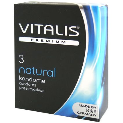 Vitalis Premium «Natural» премиум латексные презервативы, упаковка 3 шт, бренд R&S Consumer Goods GmbH, длина 18 см., со скидкой