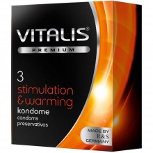Vitalis Premium «Stimulation & Warming» латексные презервативы премиум качества, упаковка 3 шт, бренд R&S Consumer Goods GmbH, длина 18 см.