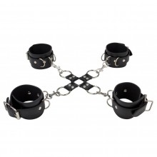 Комплект для бандажа «Leather Hand And Legcuffs Black», Shots Media SH-OU050BLK, диаметр 5.5 см.