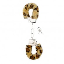 Леопардовые меховые наручники «Furry Handcuffs Cheeta», Shots Toys SH-SHT255CTH, из материала металл, диаметр 5 см.