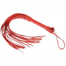 Плеть гладкая флоггер красная из кожи с жесткой рукоятью общей длиной 65 см 3010-2, из материала кожа, длина 65 см.