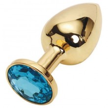 Анальная пробка золотая с голубым кристаллом, 4sexdream 47057, из материала металл, коллекция Anal Jewelry Plug, длина 7.2 см., со скидкой