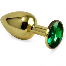 Анальная пробка золотая с зеленым кристаллом, Luxurious Tail 47098, из материала сталь, коллекция Anal Jewelry Plug, длина 7.6 см.