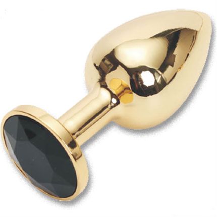 Анальная пробка золотая с черным кристаллом, Luxurious Tail M-47007, цвет золотой, длина 7 см.