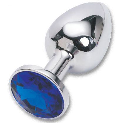 Анальная пробка из медицинской стали с синим стразом, Luxurious Tail M-47018, из материала сталь, коллекция Anal Jewelry Plug, длина 7 см., со скидкой