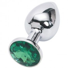 Анальная пробка, цвет серебро, с зеленым кристаллом, Luxurious Tail 47046, из материала металл, коллекция Anal Jewelry Plug, длина 7.6 см., со скидкой