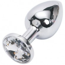 Анальная пробка, цвет серебро, с прозрачным кристаллом, Luxurious Tail 47064, из материала металл, коллекция Anal Jewelry Plug, длина 7.6 см., со скидкой