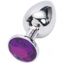 Анальная пробка, цвет серебро, с фиолетовым кристаллом, Luxurious Tail 47020, из материала металл, коллекция Anal Jewelry Plug, длина 7.6 см., со скидкой