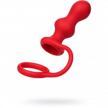 Анальная втулка с кольцом, красная, серии Black & Red ToyFa, из материала силикон, длина 10 см.