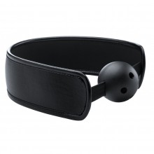Дышащий БДСМ кляп «Brace Balll Ouch Black», цвет черный, SH-OU121BLK, бренд Shots Media, из материала кожа