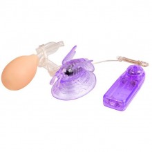 Клиторальный вибратор-бабочка с вакуумной помпой, цвет фиолетовый, Baile BI-010125, из материала ПВХ, со скидкой