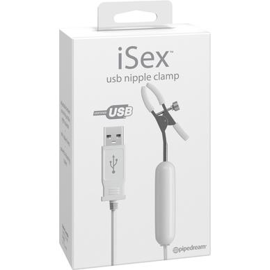 «iSex USB Nipple Clamp» женский вибромассажер-клипса для сосков, с USB зарядным устройством, цвет белый, PipeDream 1054-19 PD, со скидкой