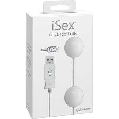 Вагинальные шарики iSex «USB Kegel Balls», на проводе, белые с вибрацией, 1055-19 PD, бренд PipeDream, из материала пластик АБС, длина 10.5 см., со скидкой
