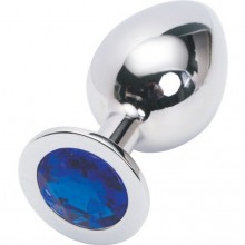 Серебристая анальная пробка, с синим стразом, Luxurious Tail 47018-1, из материала металл, коллекция Anal Jewelry Plug, длина 8.2 см., со скидкой