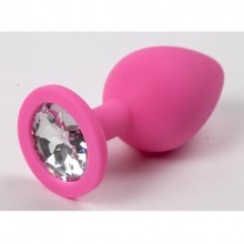 Анальная пробка из силикона со стразом, розовая с прозрачным, Luxurious Tail 47129, коллекция Anal Jewelry Plug, цвет розовый, длина 8.2 см., со скидкой