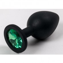 Анальная силиконовая пробка с кристаллом, черная с зеленым, Luxurious Tail 47134, коллекция Anal Jewelry Plug, цвет черный, длина 8.2 см., со скидкой