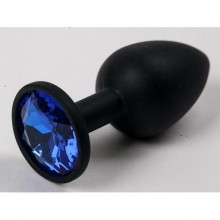Анальная пробка из силикона, черная с синим, Luxurious Tail 47124, коллекция Anal Jewelry Plug, длина 7.1 см., со скидкой